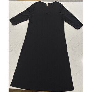 J Jill Maxi Dress Large Black Stretch Side Slit V Neck 3/4 Sleeve Minimalist